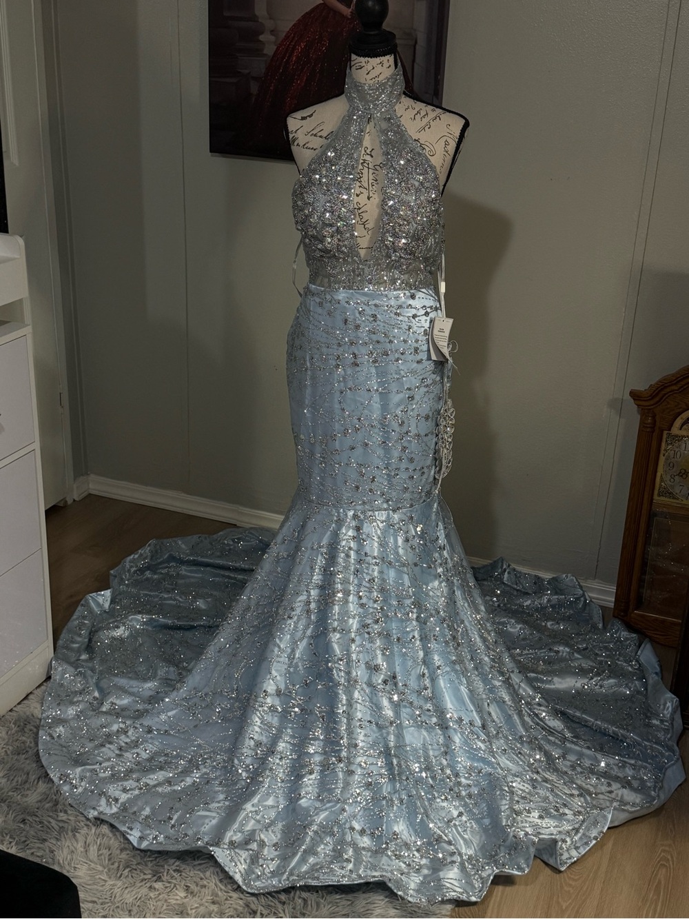 NWT Babyonline Ice Blue Crystal Mermaid Prom Dress Gown